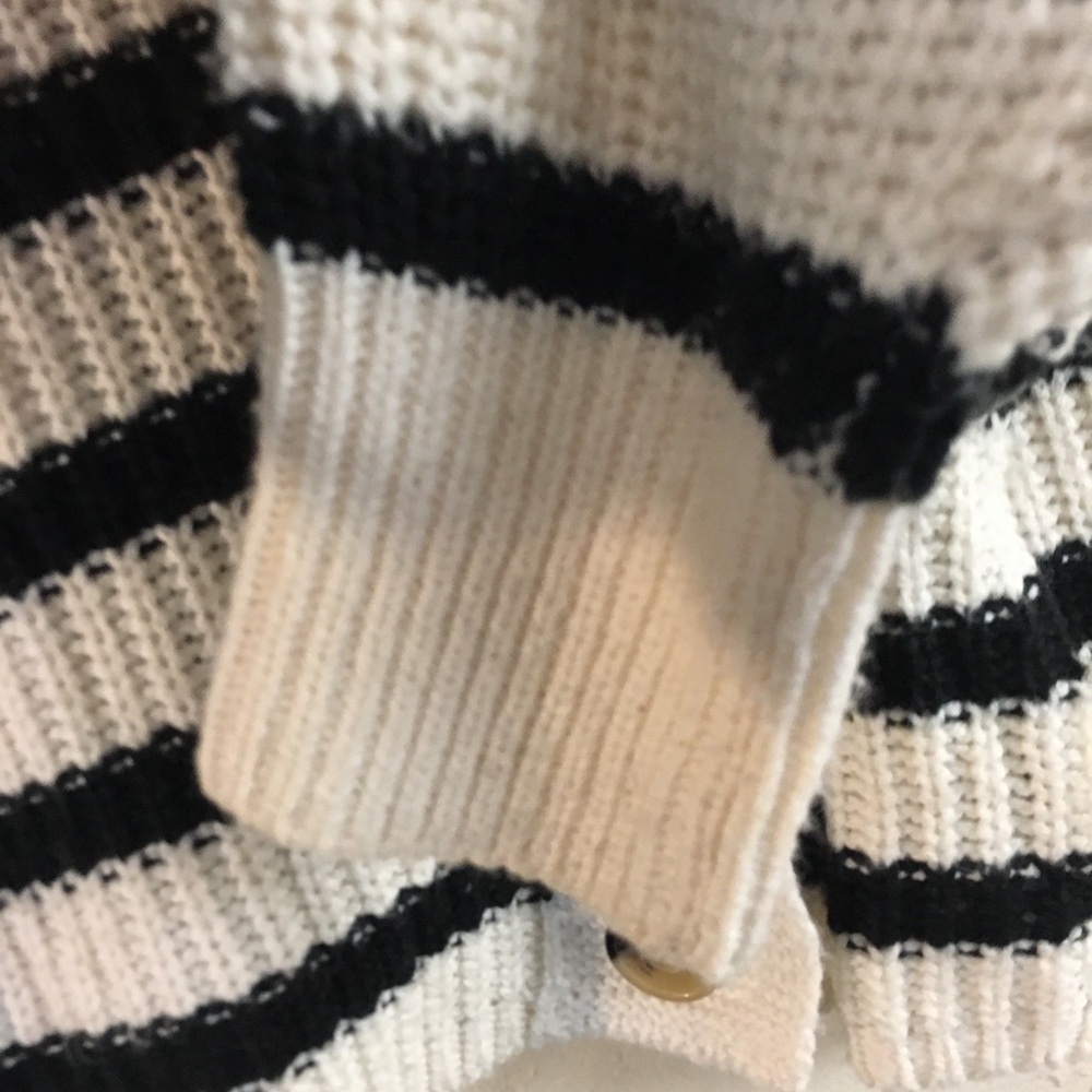 Pigalle Stripe Knit Cardigan Sweater Large Black White Relaxed Fit Boxy Crop - Picture 4 of 8